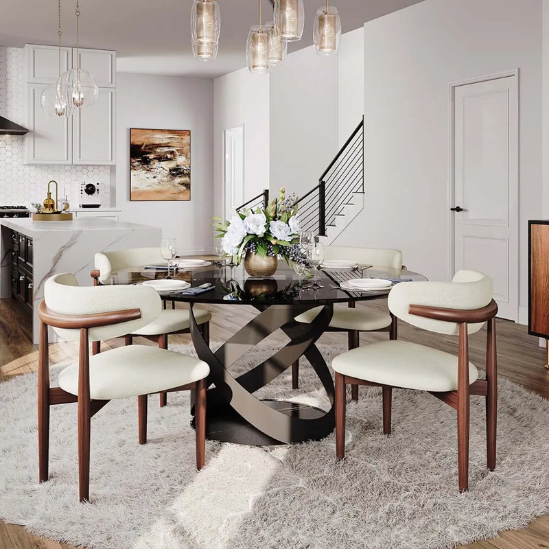  Modern Round Dining Table for 4-6 with Tempered Glass Tabletop, Carbon Steel Base Pre-Assembly, 29.53"H x 51.18"L x 51.18"W