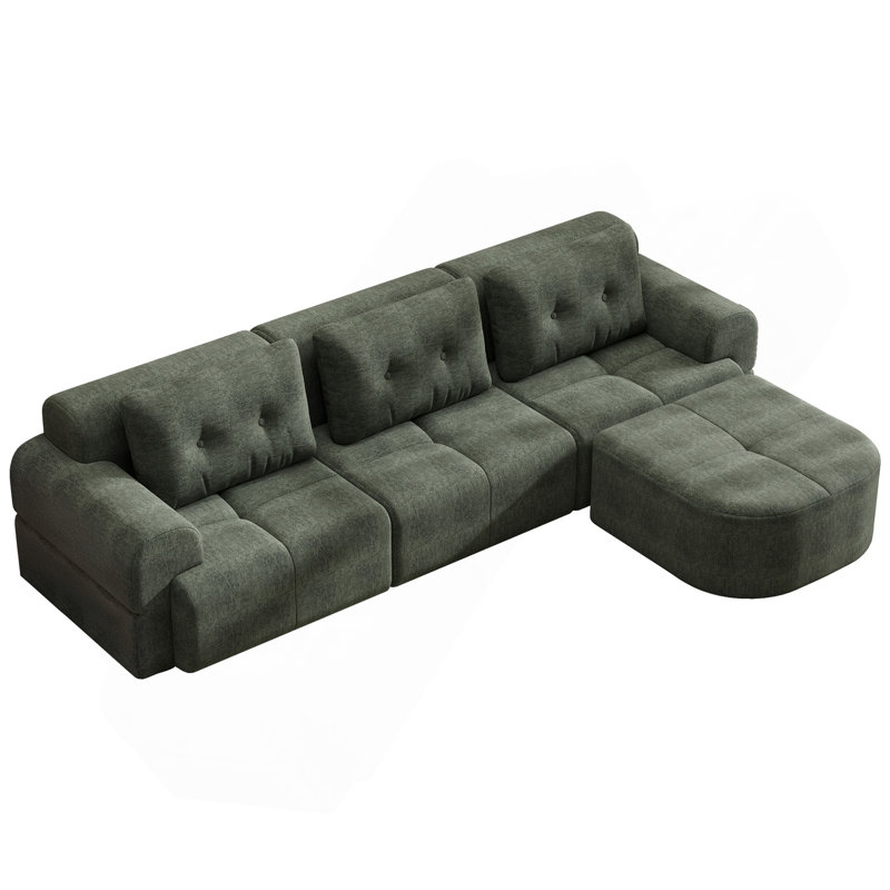 Canapé modulaire modulaire avec méridienne, structure en mousse complète, conception d'emballage par compression, revêtement en tissu tissé, canapé moderne surdimensionné pour le salon