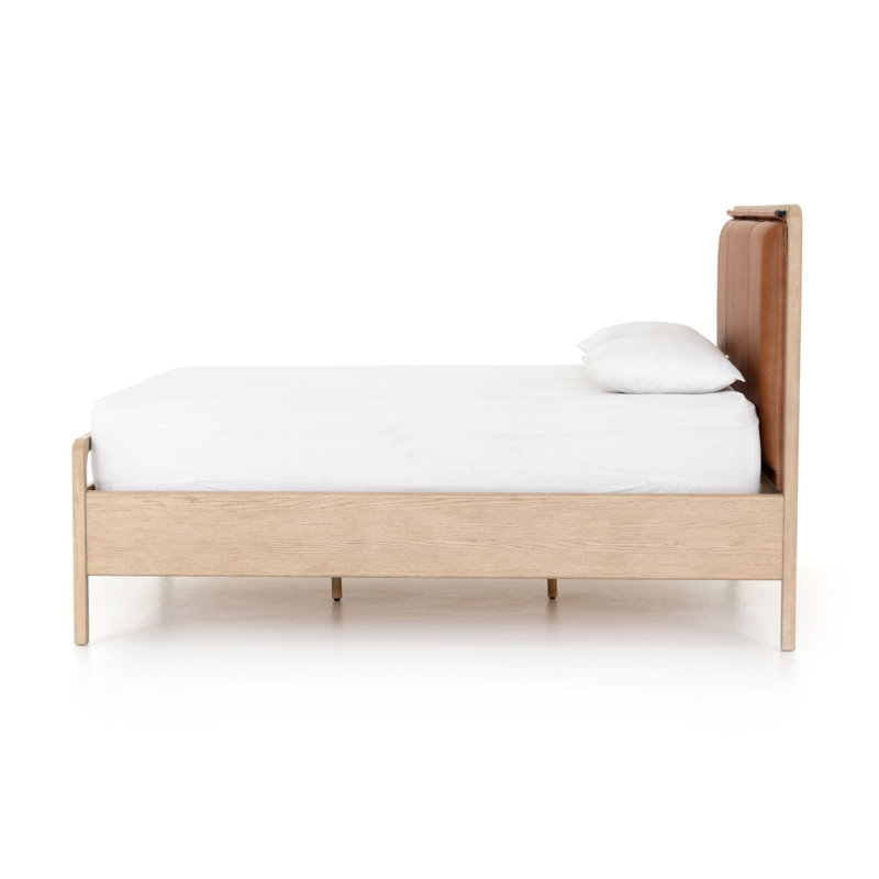 Karsten Upholstered Platform Bed, King, Chaps Sand/Yucca Oak Veneer