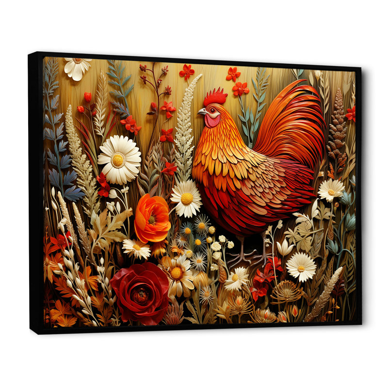 Art mural coq à la campagne Country Quill, Cadre flottant noir, H 30 po x l 40 po x P 1,5 po