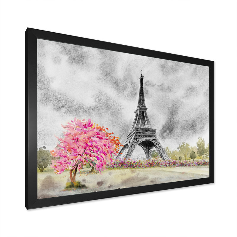 «Paris Eiffel Tower In Beau Fitul Summer IV», reproduction sur toile flottante, H 24 po x l 36 po x P 1 po, Cadre noir