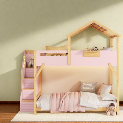 Lits superposés en forme de maison avec rangement, en bois MDF, taille standard, style moderne pour chambre d'enfant