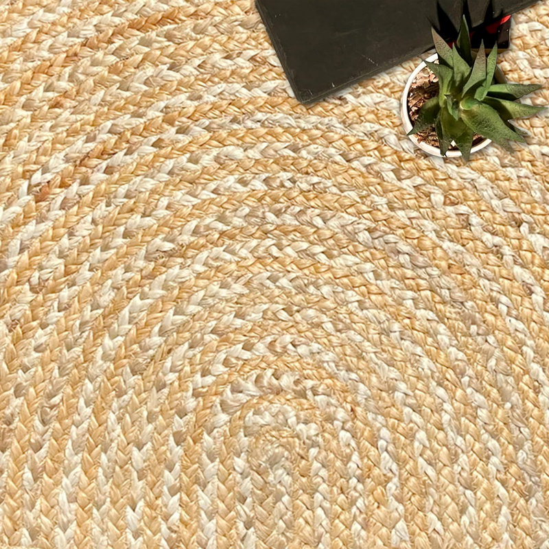 Tapis naturel tressé à la main, Demi-cercle 1 pi 6 po x 2 pi 6 po