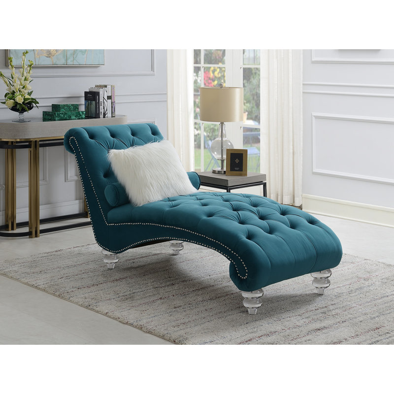 Chaise longue sans accoudoirs capitonnée Trotwood, Turquoise