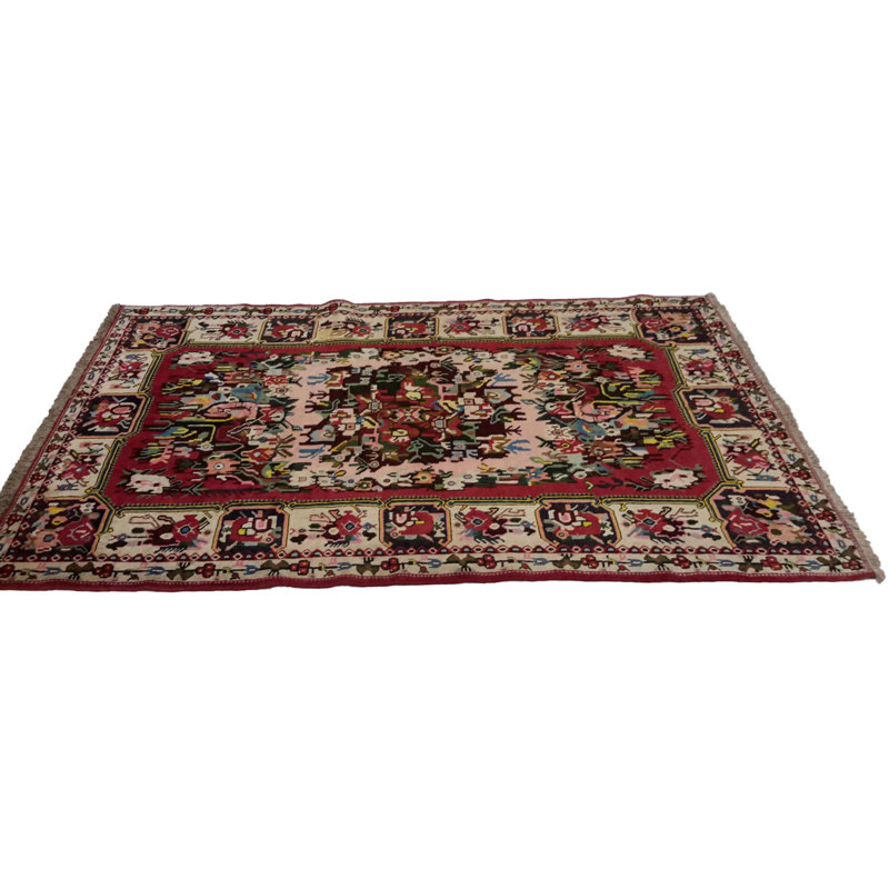 Tapis beige / brun / rouge à motif oriental en laine / coton noué à la main 5 pi 6 po x 8 pi Oriental