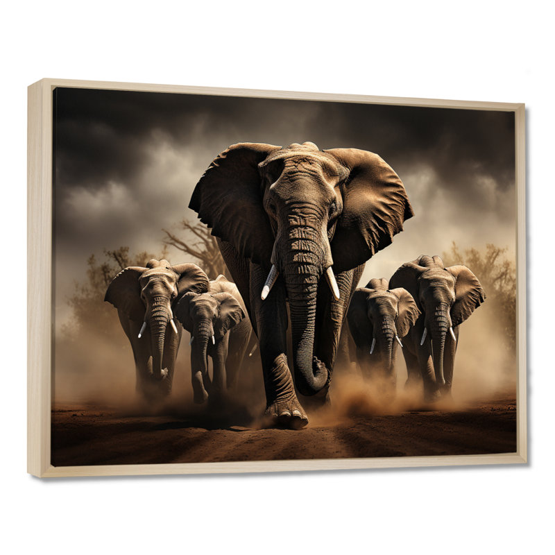 Éléphant harmonie en monochrome III - Éléphant, reproduction sur toile encadrée, H 12 po x l 20 po x P 1 po