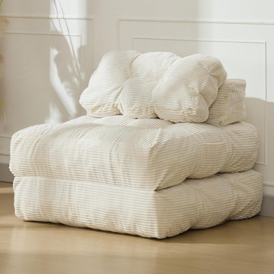 3-in-1 Folding Sofa Bed with Pillow, Convertible Floor Sleeper Chair, No Assembly, Beige