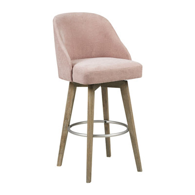 Tabouret de comptoir pivotant rose - pieds en bois massif, revêtement 100%, repose-pieds en métal mat, 25,25 po Largeur de l'emballage rose, pivotement à 360 degrés, mousse, profondeur, assemblage