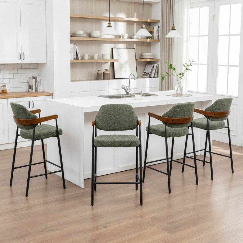 Tabouret de comptoir rembourré avec accoudoirs Devane, Vert