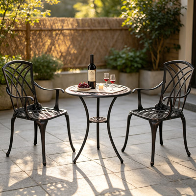 Ensemble bistro d'extérieur 3 pièces avec trou de parasol 1,97 "Cast Alminum pour terrasse, porche et cour arrière
