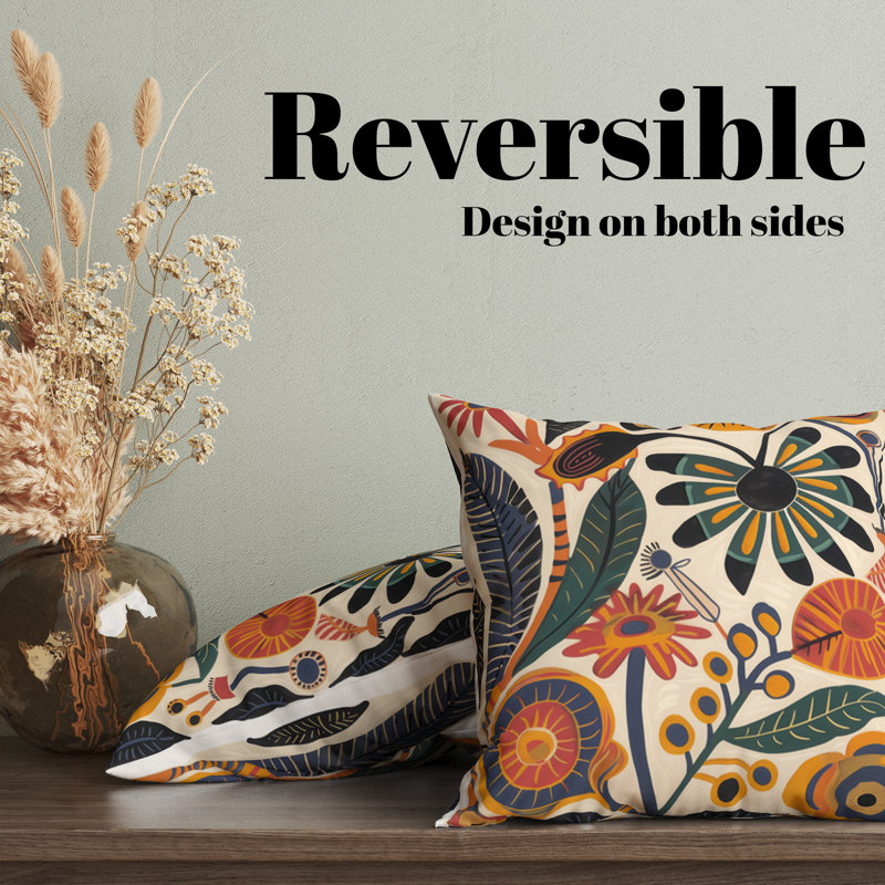 Housse de coussin réversible à motif floral Folk Maximalist, H 16 po x l 16 po