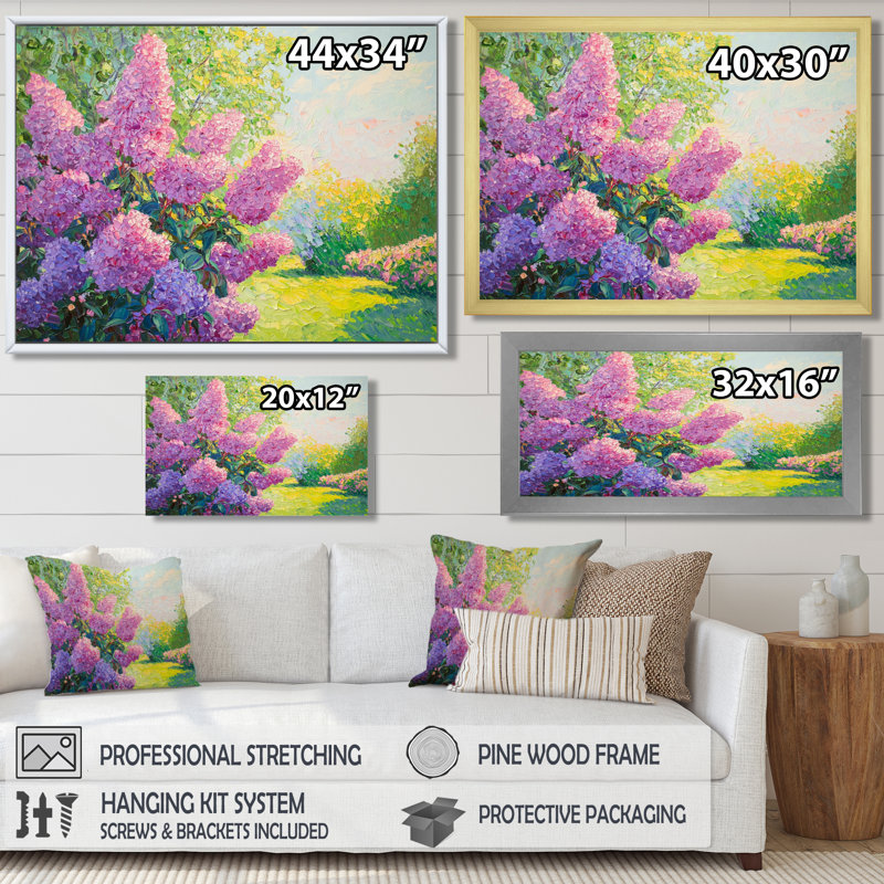 Lilac jardins dans la campagne française II - lilas, reproduction d'art mural, H 24 po x l 32 po, Noir