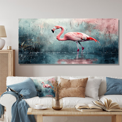 Minimalisme, flamant rose sous la pluie II - flamant rose, impression murale