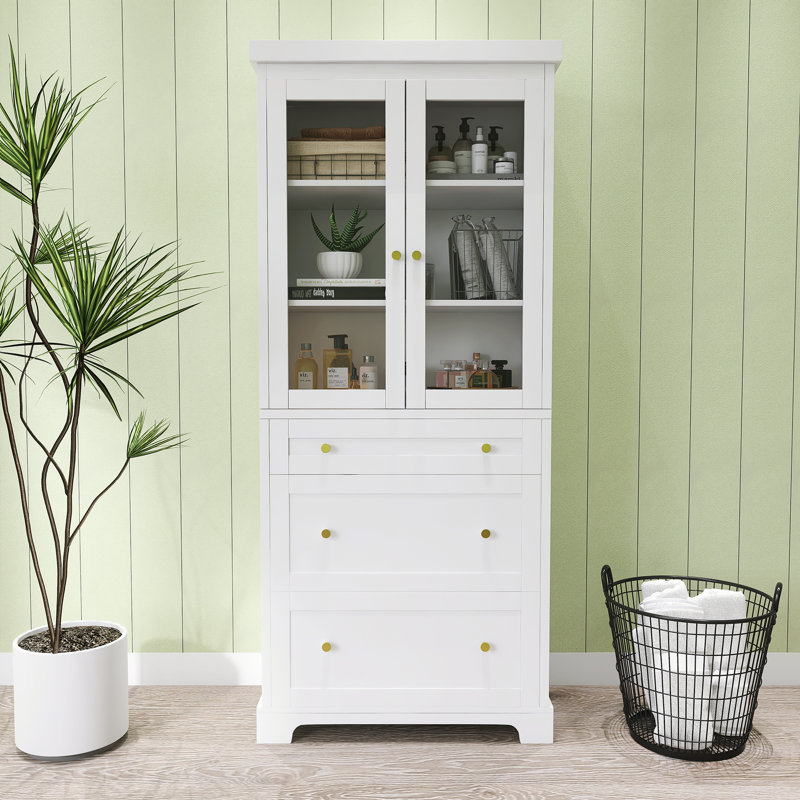 Grande armoire de rangement autoportante moderne 70,1 pouces avec 3 tiroirs, Blanc