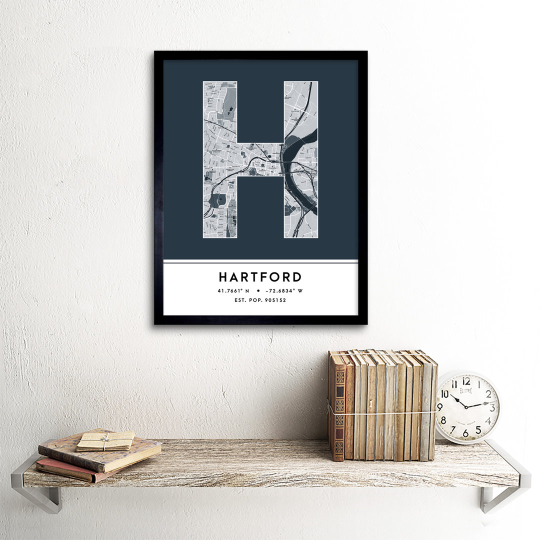 Hartford Connecticut United States City Map by Wee Blue Coo - Single Picture Frame Typography