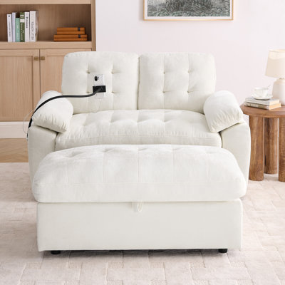 56" Corduroy Upholstered Reclining Loveseat With Adjustable Backrest, USB Port, Phone Holder & Storage Ottoman