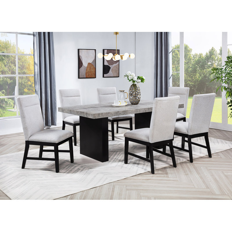 Mobilier de salle à manger en bois doux et rectangulaire, 7 Pieces: Table, 6 Chairs