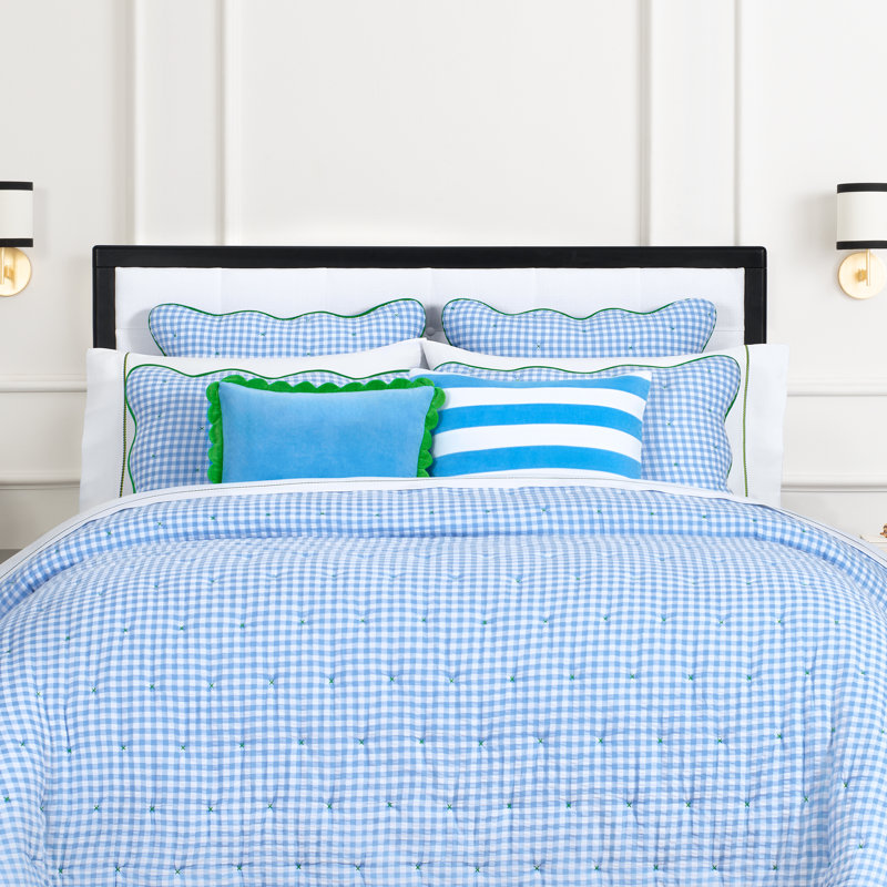 kate spade new york Scalloped Edge Euro Sham, 26" x 26" Single 100% Cotton Decorative Pillow Cover, Navy, Navy Polka Dots