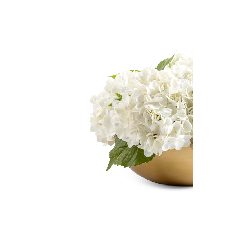 Ian Realtouch Hydrangea Arrangement in Large Gold Bowl, White