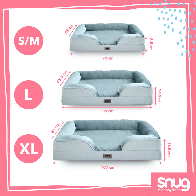 Snug Orthopaedic Pet Bed, Medium: 16.5cm H x 72cm W x 58cm D, Blue