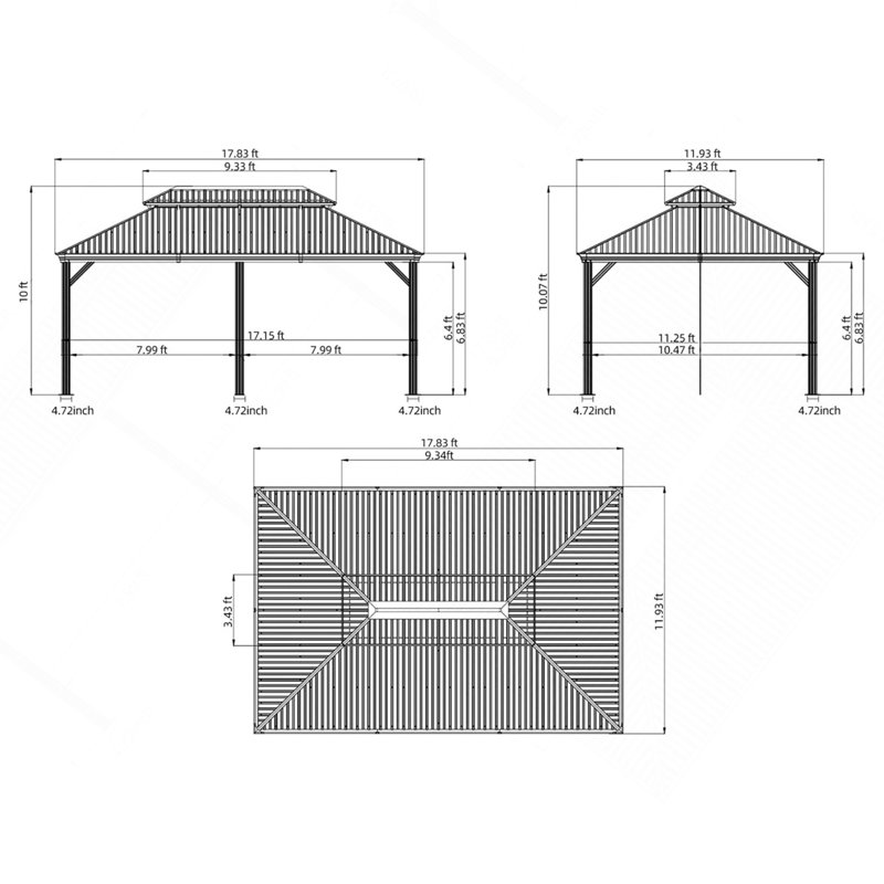 12'X18' Hardtop Gazebo, Wooden Coated Aluminum Frame Canopy With Galvanized Steel Double Roof, Outdoor Permanent Metal Pavilion With Curtains And Netting