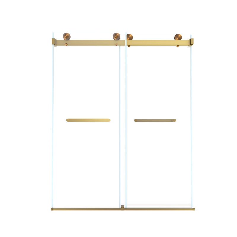 Esom 44-48 "W x 74" H Frameless Double Sliding Shower Door with 5/16" Tempered Glass & Explosion-Proof Film, Brushed Gold