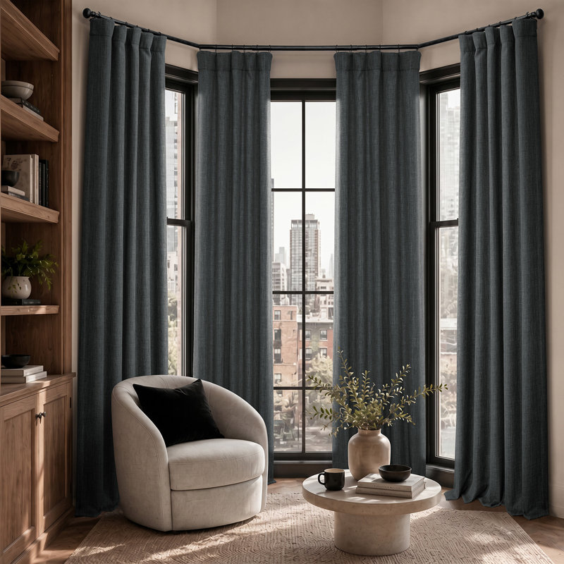 Ottis Faux Linen Room Darkening Curtain Panel, Dark Gravel, 50" W x 84" L