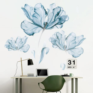 Blue Flower Wall Vinyl Sticker - 3D Floral Living Room Decor 39 x 22