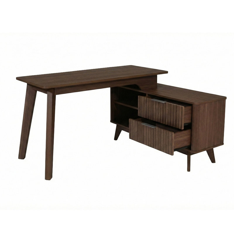 Jurine 55,12" L Shaped Writing Desk with Storage Cabinet, Walnut