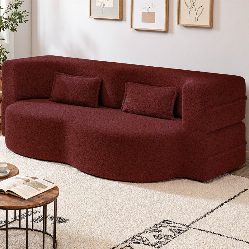 Canapé-lit de sol Cameo Modern Twin Size, canapé-lit pliant en tissu Teddy avec matelas de 38 cm et 2 oreillers, canapé-lit 2 places pour salon, chambre d'amis, aucun assemblage requis