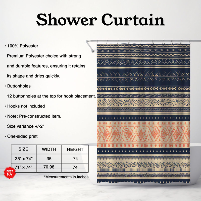 Boho Arrows - Rideau de douche Premium, H 74 po x l 71 po
