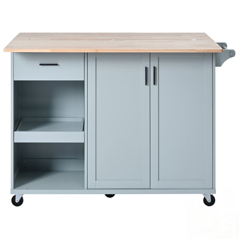 Îlot de cuisine polyvalent avec comptoir pliable, rangement spacieux et roulettes pour une mobilité et une organisation accrues