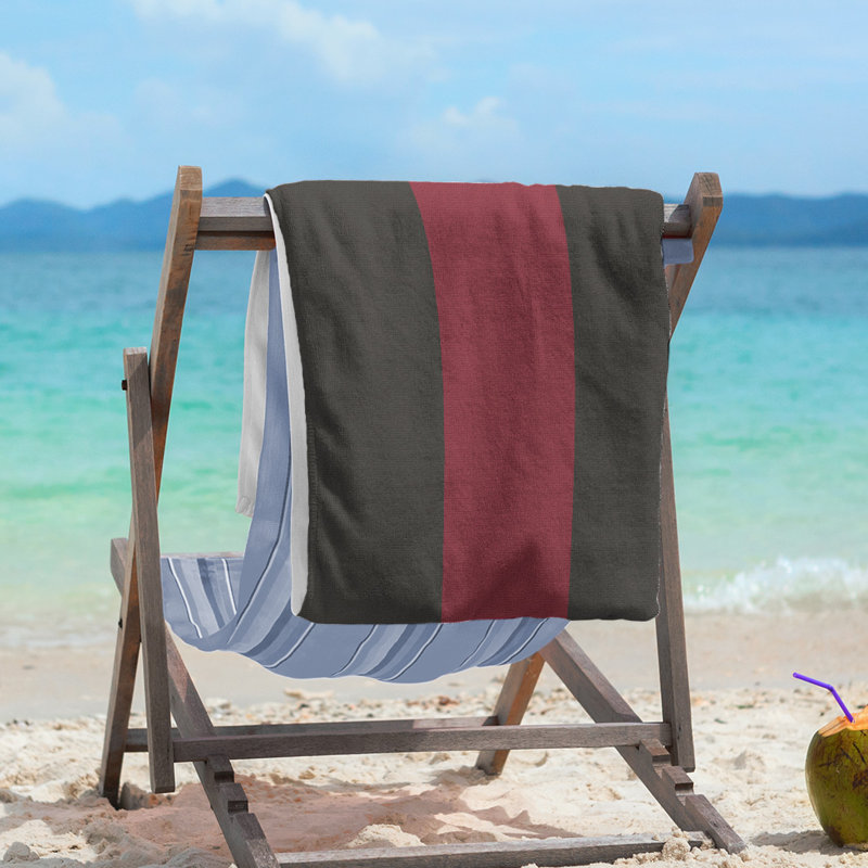 Lightweight Beach Towel, Black/Brick Red/Black, Poly/Cotton