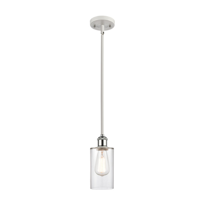 Luminaire suspendu cylindrique simple à 1 lumière Glessite, DEL, Transparent, Blanc et chrome poli