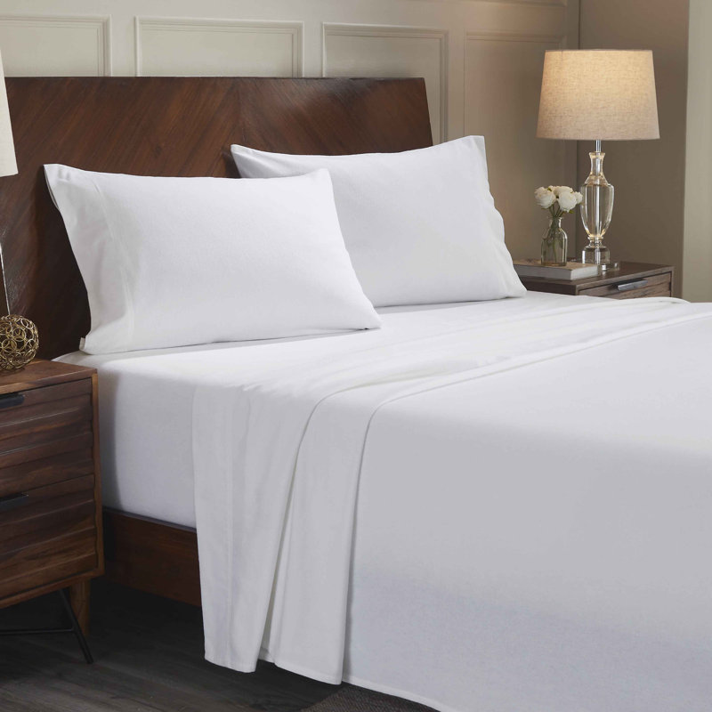 Nile Mills Solid 100% Cotton Flannel Sheet Set - Cozy & Deep Pocket Fit, Queen Sheet Set with 2  Pillowcases, White