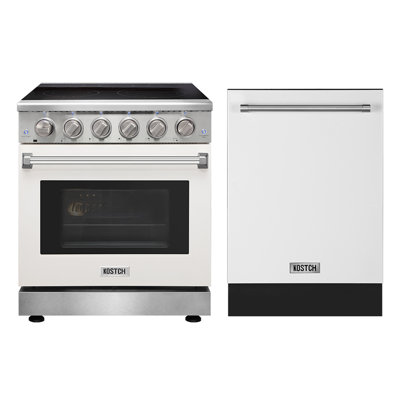 KOSTCH 30 inch Electric Range + 24 inch Built-In Dishwasher Set, with 5 Heating Elements Cooktop, 4.55 Cu. Ft. Convection Oven Capacity, 8 Wash Programs Slide In Dish Washer (White)