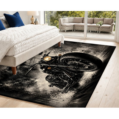 Tapis graphique Cool Cool, motif de crâne classique noir et blanc, artistique éclatant, lavable à la machine, envers antidérapant, tapis d'intérieur tendance pour le salon, la chambre à coucher, la grotte, le garage, l’appartement