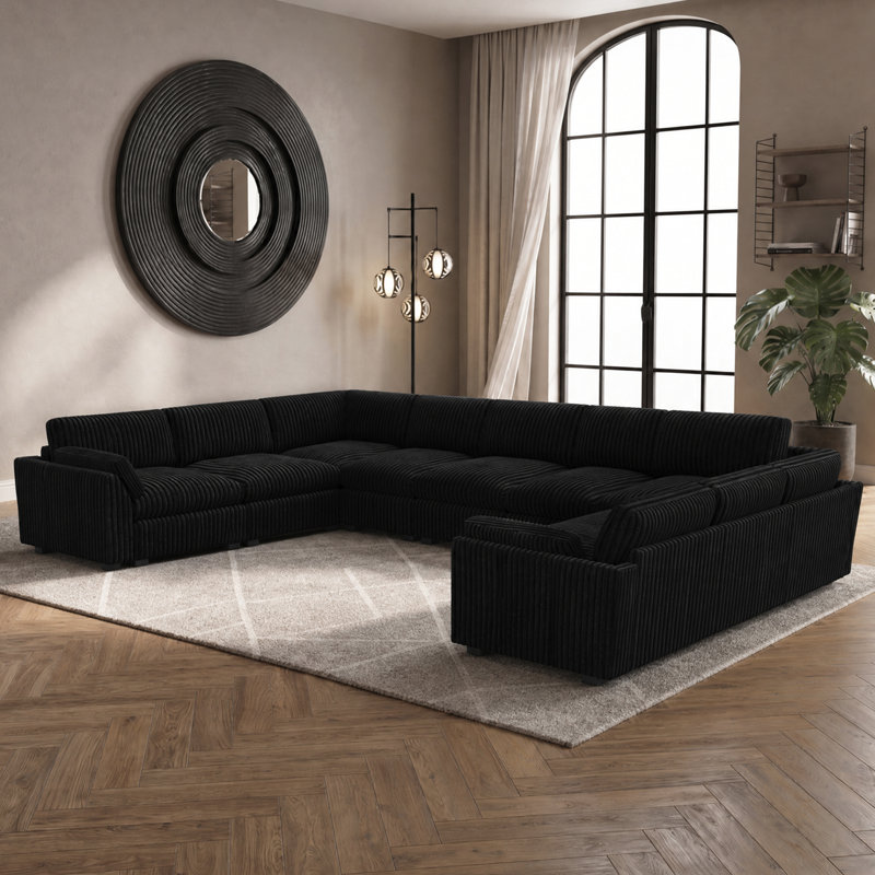 Très grand canapé modulaire en velours côtelé avec dossier amovible et coussins de siège Knaack surdimensionnés de 200,8 po de large