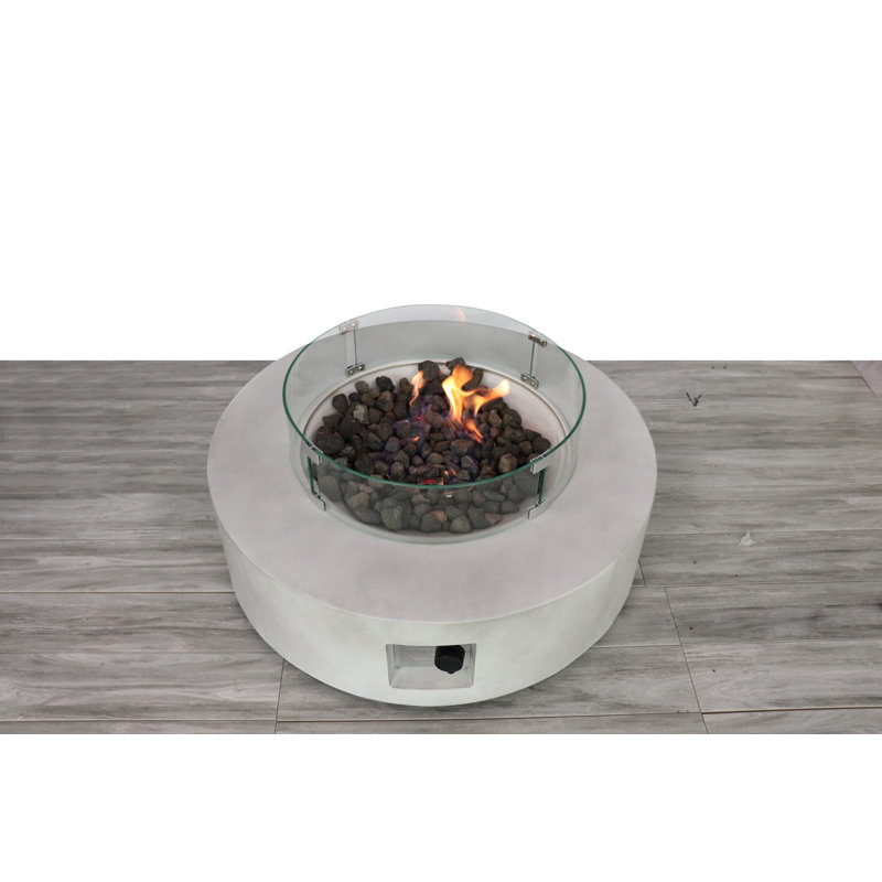 Abigale Round Propane Fire Pit Table, Concrete