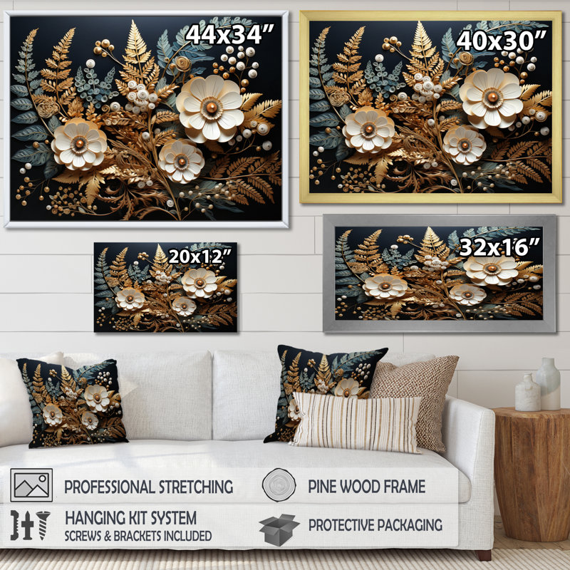 Ferns Copper Elegance II - Imprimé, Cadre simple argenté, H 12 po x l 20 po x P 1 po