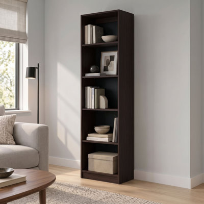  Lexington Modern 5-Tier Bookcase, Tall Freestanding Bookshelf with Open Display Shelves for Living Room and Home Office, Wenge