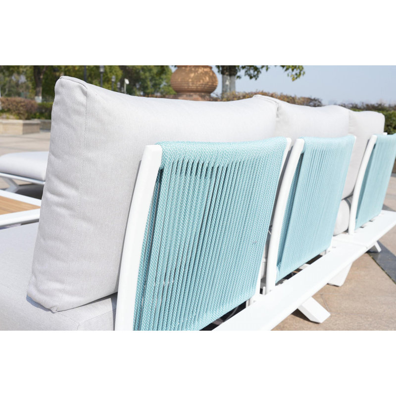 7 - Person Modular Patio Conversation Set with Cushions, White, White