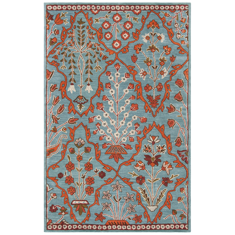 Tapis floral en laine Kouerga Wyndham, Rectangle de 5 pi x 8 pi