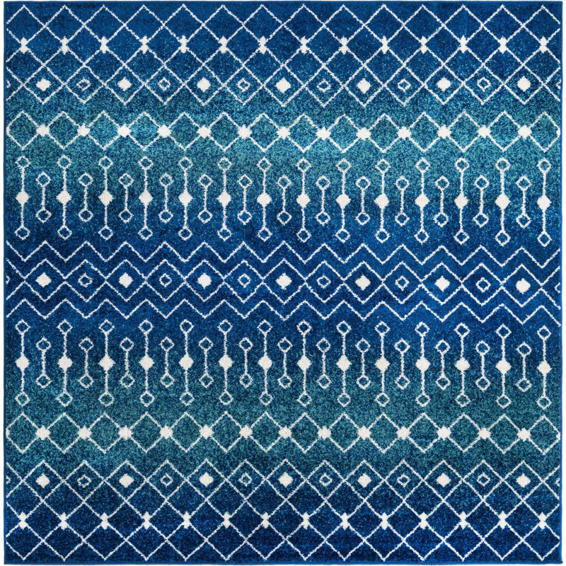 Tapis bleu / ivoire en polypropylène tissé à la machine Briehn, Carré 7 pi 10 po
