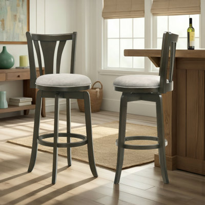 Beckett Counter Height Or Bar Height Rubberwood Barstool With Fabric Seat - Set Of 2