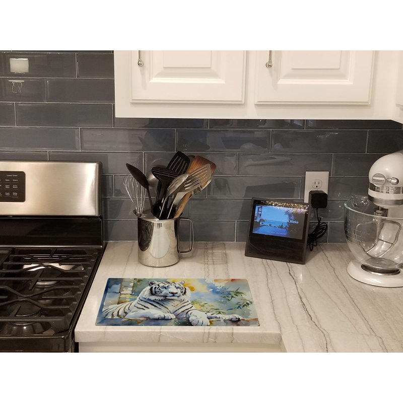White Tiger Glass Cutting Board Large