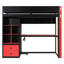 Lit mezzanine simple en bois massif avec bureau, armoire, meuble de rangement, éclairage DEL contrôlé par application et ports USB, noir et rouge-531253751-531253754
