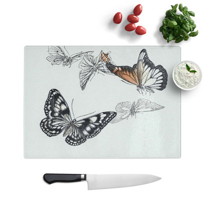 Tempered Glass Butterfly Illustration Chopping Board