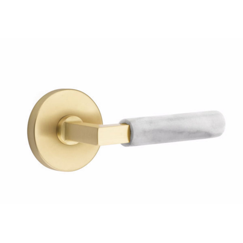 Ensemble de faux levier Emtek Select, rosette à disque, tige carrée en L, poignée en terrazzo clair