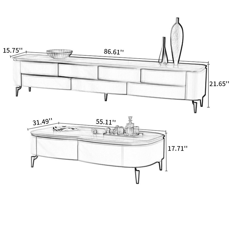 TV Stand and Coffee Table Set with Large Storage